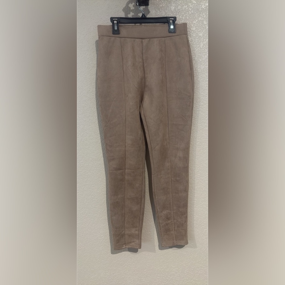Faux Suede Ankle Pants Women’s Medium Neutral Taupe Slim Fit Tailored NWOT